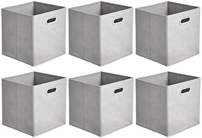 Amazon Basics Collapsible Cube Storage Organizer Bins, 6-Pack, 10.5 x 10.5 x 11 inches, Light Grey