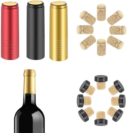 90 PCS Wine Sealer for Wine Bottles with PVC Heat Shrink Capsules, T-Shape Wine Bottle Cork Stopper with Black, Gold Plastic Top for Making Cellars and Cruise Home Use