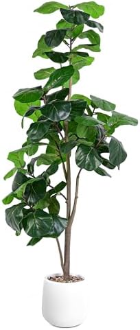 Artificial Fiddle Leaf Tree, 6ft Faux Plant Fake Ficus Lyrata Trees with White Planter, Artificial Fig Trees Floor Plants for House Office Living Room Indoor Home Decor, Housewarming Gift