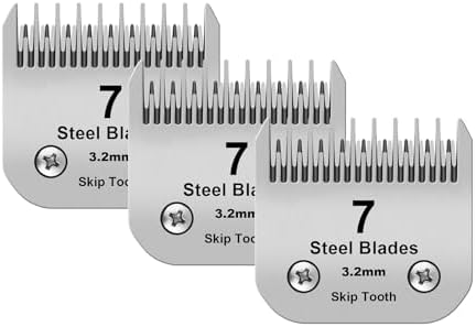 7 Skip Tooth Detachable Pet Dog Grooming Steel Blades,Compatible with Andis,Oster A5,Wahl KM10 Series Clippers,Cut Length 1/8-Inch (3.2mm) ,3 Pack
