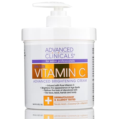Advanced Clinicals Vitamin C Cream. Advanced Brightening Cream. Anti-aging cream for age spots, dark spots on face, hands, body. Large 16oz.