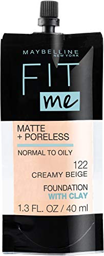 Maybelline New York Fit Me Matte + Poreless Liquid Foundation, Pouch Format, 122 Creamy Beige, 1.3 Ounce