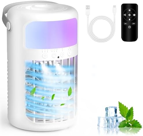 Portable Air Conditioner, 2025 Upgraded 4-IN-1 Ultra-Quiet Design Portable AC Unit with 2 Cool Mist & Speeds1500ml Remote Control Air Conditioner Evaporative for Home,Office,Bedroom, Camping