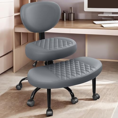 Ergonomic Cross Legged Office Chair with Wheels - Adjustable Height for Meditation, ADHD Desk & Yoga - Wide Criss Cross Design with Lumbar Support, Kneeling Chair - Dark Gray