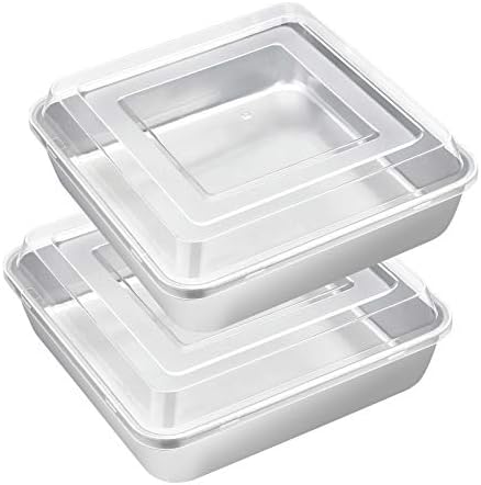 E-far 8 x 8-Inch Baking Pan with lid, Square Cake Brownie Baking Pans Stainless Steel Bakeware Set of 2, Non-toxic & Healthy, Easy Clean & Dishwasher Safe - 4 Pieces(2 Pans + 2 Lids)