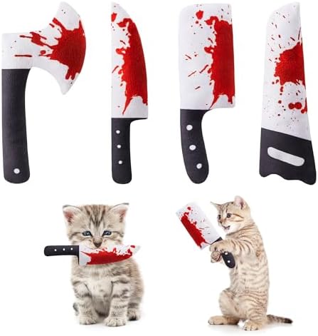 Potaroma 4Pcs Cat Toys, Horror Knife-Shaped Kitten Catnip Crinkly Sound Toys, Indoor Exercise for All Cat Breeds 6.5 Inches