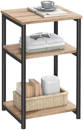 VASAGLE Side Table, Small End Table, Tall Nightstand for Living Room, Bedroom, Office, Bathroom, Camel Brown and Classic Black ULET273B50