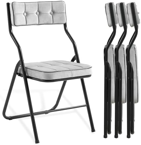 HOMEFUN Padded Folding Chairs 4 Pack - Foldable Dining Chair with Cushion, Portable and Assembled Extra Seat for Guests Kitchen Office Wedding Party Gray