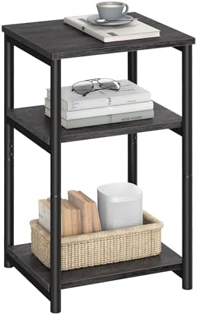 VASAGLE Side Table, Small End Table, Tall Nightstand for Living Room, Bedroom, Office, Bathroom, Misty Gray and Classic Black ULET273B68