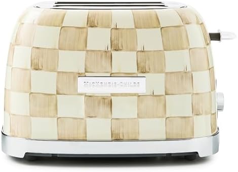 MACKENZIE-CHILDS 2-Slice Toaster, Decorative Toaster for Kitchen, Brown-and-White Mocha Check