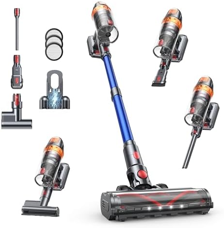 Cordless Vacuum Cleaner, 650W with Extra Mattress Cleaning Tool, 50KPA Stick Vacuum Cleaners for Home 65 Mins Runtime, Self-Standing, Wall Mount Charging, Rechargeable Vacuum for Floor Carpet Pet Hair