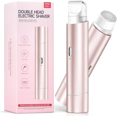 Bikini Trimmer for Women,Dual Head Shaver for Smooth,Pubic Hair Trimmer Womens,Facial Hair Removal Easy Cleaning, Bikini Shaver for Legs Body Hair Wet and Dry USE (Peach Pink)
