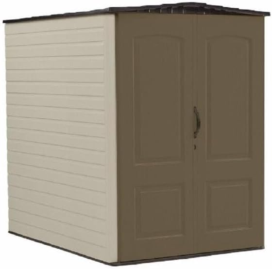 Rubbermaid Large Vertical Resin Outdoor Storage Shed With Floor (5 x 6 Ft), Weather Resistant, Brown, Organization for Home/Backyard/Garden Tools/Lawn Mower/Bike Storage/Pool Supplies