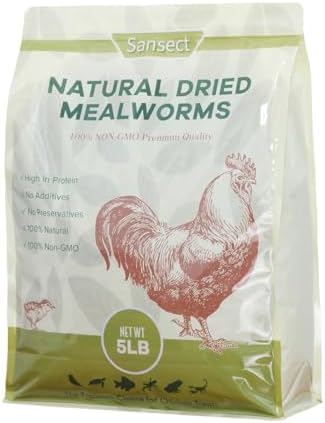 5LB Dried Mealworms, 100% Natural Non-GMO Dried Mealworms for Chickens, High Protein Chicken Feed Meal Worms for Chickens, Ducks, Turtles and Reptiles