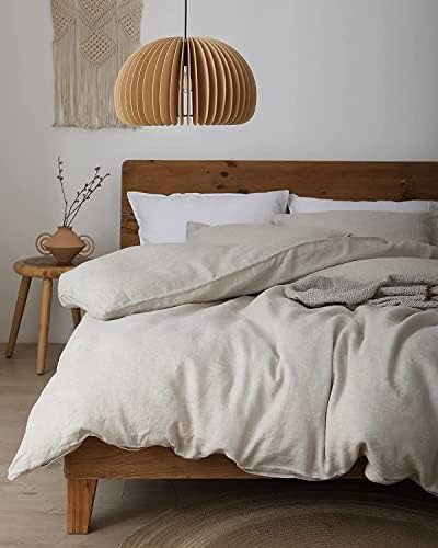 XZ XIFA Linen Duvet Cover Set, 100% Washed French Flax Linen Bedding with Zipper Closure, Cooling & Textured Bed Sets for Hot Sleepers- 1 Duvet Cover and 2 Pillowcases (King Size, Natural Linen)