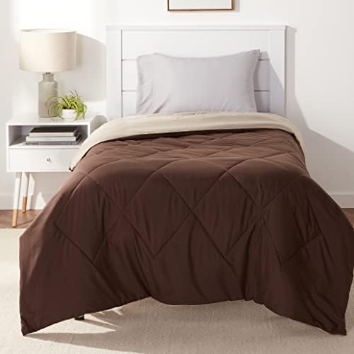 Amazon Basics Comforter Blanket Twin/Twin XL, Reversible Lightweight Microfiber All Season Blanket, Chocolate/Khaki