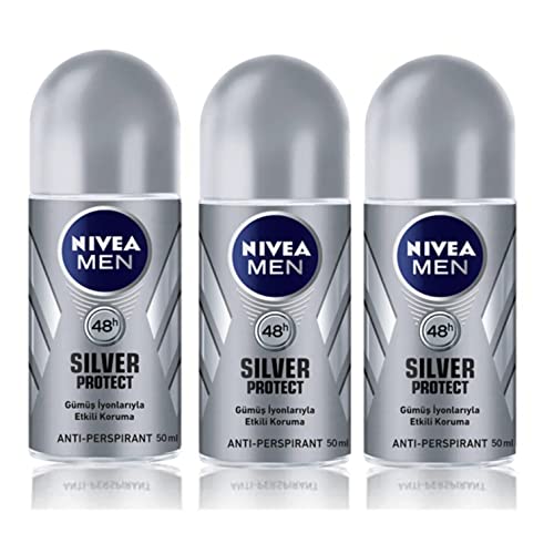 NIVEA SILVER PROTECT ROLL-ON – FREE ALCOHOL, ANTIPERSPIRANT DEODORANT, 48 HOURS PROTECTION, REFRESHING CONTENT ALL DAY, FINE FRAGNANCE 1.7 OZ (Pack of 3)