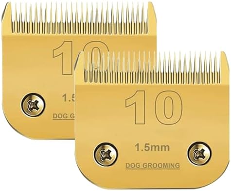 2 Packs #10 Clipper Blade Dog Grooming Compatible with Andis Clippers Carbon Infused Steel Detachable Ceramic Sharp Edge Also Compatible with Wahl/Oster Dog Clippers 1/16" 1.5mm Cut Length(Gold)