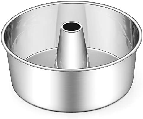 E-far Angel Food Cake Pan, 10-Inch Stainless Steel Tube Pan for Baking Pound Chiffon Cake, One-piece Design & Non-toxic, Dishwasher Safe