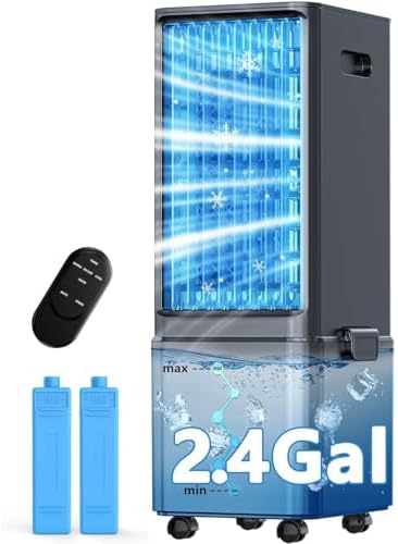 Windowless Air Conditioner w/ 4 Modes & 3 Speeds, Waterless Alert, 2.4-Gal Tank for 20H Cooling, 12H Timer, 20FT Remote, 70ยฐ Auto Swing Evaporative Air Cooler, Portable AC Unit for Bedroom