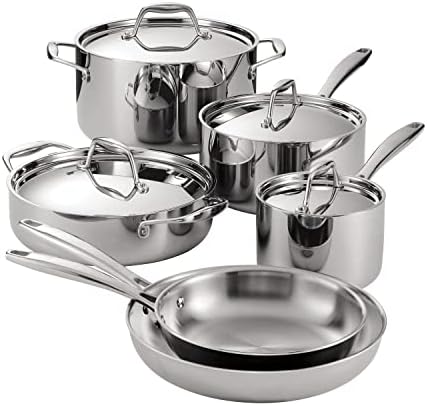 Tramontina Signature Tri-Ply Clad Stainless Steel 10-Piece Cookware Set with Lids, Pots and Pans Kitchen Set, Induction-Ready, Dishwasher-Safe, NSF-Certified, Made in Brazil