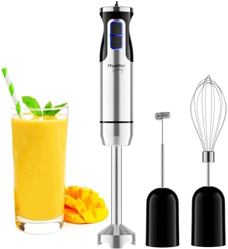 Mueller Immersion Blender Handheld - 8 Speed Stainless Steel Electric Hand Blender, 3 in 1 Emulsion Blender Handheld with Turbo Mode, Stick Blender Emulsifier for Kitchen for Soup, Smoothie, Puree