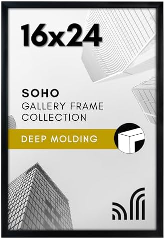 Americanflat 16x24 Poster Frame with Polished Plexiglass - Soho Collection - Gallery Style Deep Molding Frame for Wall Display - Black