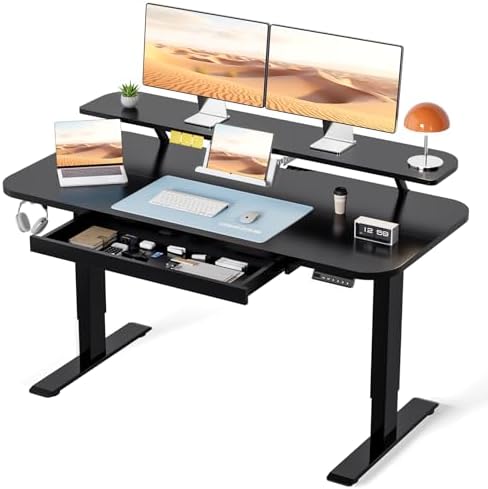 COMHOMA Electric Standing Desk with Drawers, 48 x 24'' Sit Stand up Desk with Monitor Stand, Laptop Stand, Height Adjustable Ergonomic Home Office Computer Desk with Memory Preset Controller (Black)