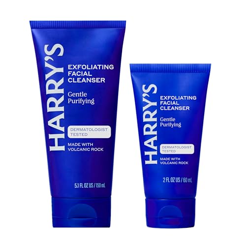 Harry's Exfoliating Face Wash for Men, Gentle Facial Skin Care Products with Volcanic Rock Exfoliant, 7.1 Fl. Oz, Home and Travel Bundle