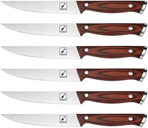 imarku Steak Knives Set of 6, Japanese HC Steel Premium Serrated Steak Knife Set with Ergonomic Handle and Gift Box, Home Essential, Best Birthday Gifts for Women and Men
