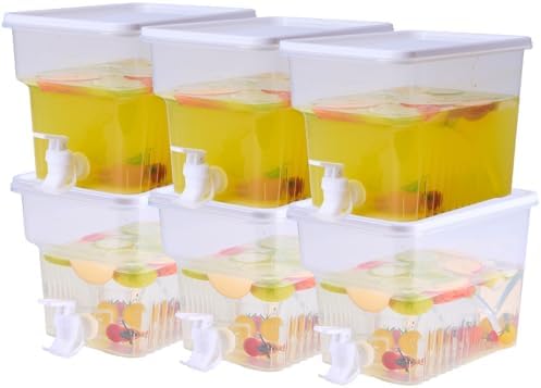 6 Pack 1.3 Gallon Fridge Drink Beverage Dispenser with Spigot, Leak-Proof Plastic Water Container Ice Juice Dispenser with Spigot for Summer Party Drink Daily Use