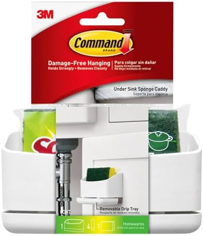 Command Under Sink Sponge Caddy, Total 2 Caddies with 8 Command Strips, 2 Pack of 1 Caddy, Organize Damage-Free