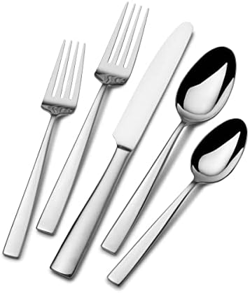 Mikasa Everett 101-Piece Flatware Set for 12, 18/10 Stainless Steel Cutlery with Complete Service and Serving Pieces, Sleek and Durable Design