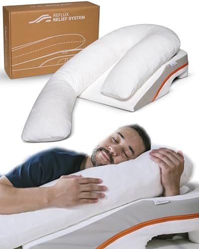 MedCline Reflux Relief System, Bed Wedge Pillow for Acid Reflux and GERD Relief, Therapeutic Body Pillow with Insert and Covers, Inclined Sleep Position with Arm Pocket, Large for 6'0" or Taller