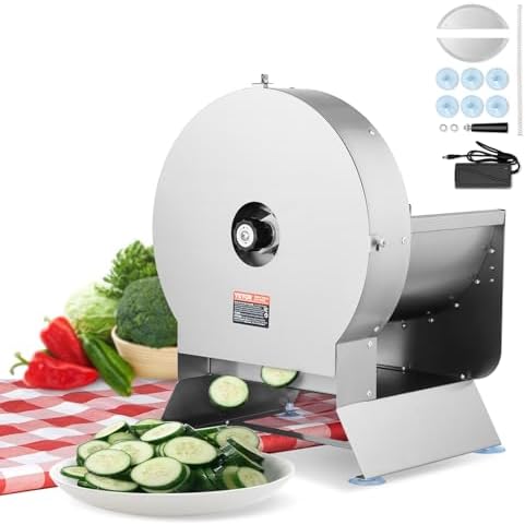 VEVOR Electric Vegetable Slicer, 0-0.5"/0-12mm Thickness Adjustable Commercial Slicer Machine, Convertible to Manual, Stainless Steel Food Cutter Slicing Machine, Large Feed Port for Potato, Tomato