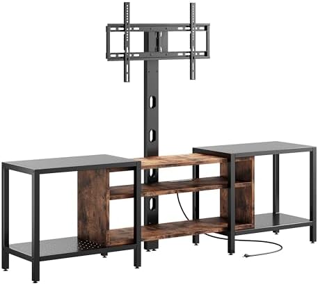 IRONCK 79 Inch TV Stand for TVs up to 85 Inch with Mount and Power Outlet, 3 Tiers TV Console with Storage Shelves, Entertainment Center, Steel Frame, for Living Room, Bedroom, Vintage Brown