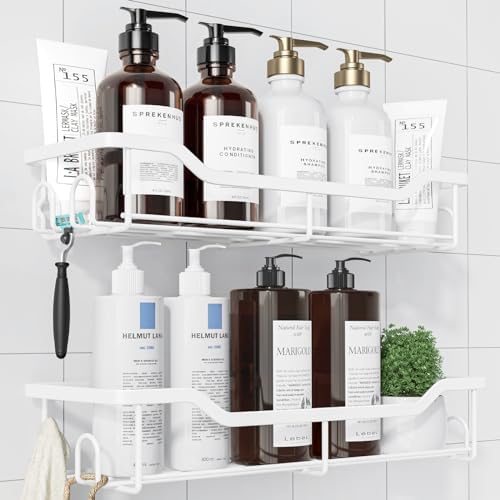 Kitsure Shower Caddy Large - Adhesive Shower Organizer, Stainless Steel Shower Shelf for Inside Shower, No Drill Bathroom Organizers and Storage, Home Decor Accessories, 2 Pack, White