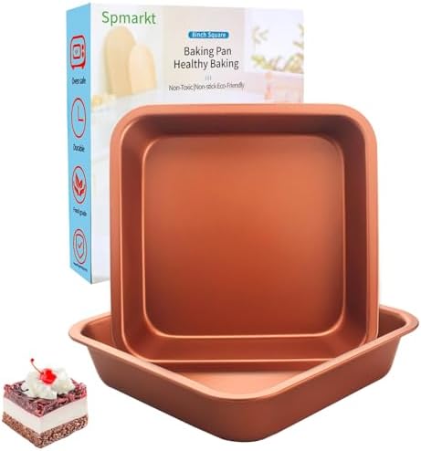 2-Pack 8 inch Square Cake Pan, 8x8 Baking Pan, Cornbread Square Baking Pan, Perfect for Brownies, Lasagna,Oven Safe