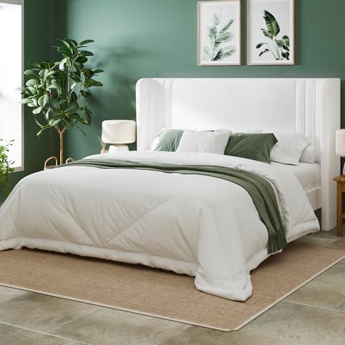 Allewie Queen Size Velvet Platform Bed Frame with Vertical Tufted Wingback Headboard, Easy Assembly, Under Bed Storage, No Box Spring Required, Modern Style, White