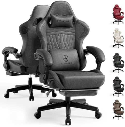 GTPLAYER ACE-PRO Music Gaming Chairs – Built-in Speakers, App Support & Bluetooth Control, Footrest & Pocket, Gamer Chair for Adults, Grey