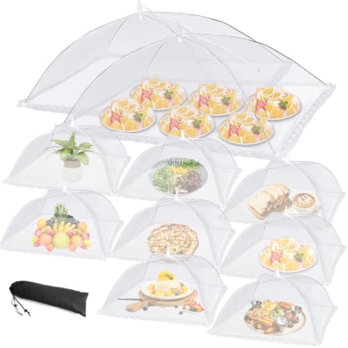 10 PACK Mesh Food Covers for Outside, Food Covers Outdoors Pop-up Food Tents 2 Extra Large (40"x24") & 8 Large (17"x17") for Picnic, Camping Supplies