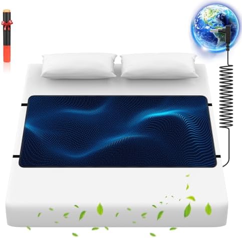 Grounding Mat for Bed, Anti-Slip PU Leather, Grounding Mat Improves Sleep, relieves Stress, with Static grounding Cord and Test Pen (Black, (60.3 * 27 inch))