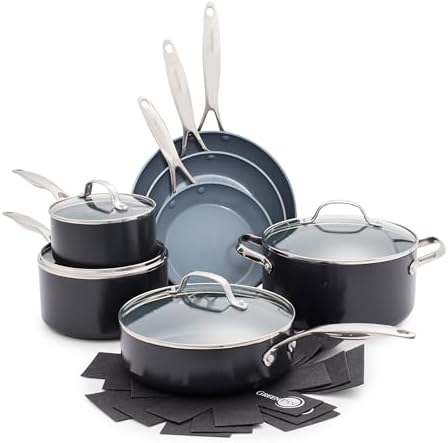 GreenPan 11 Piece Valencia Pro Ceramic Nonstick Cookware Set, PFAS-Free, Induction Ready, Hard Anodized Pots & Pans with Lids, Compatible on All Cooktops, Dishwasher & Oven Safe, Gray
