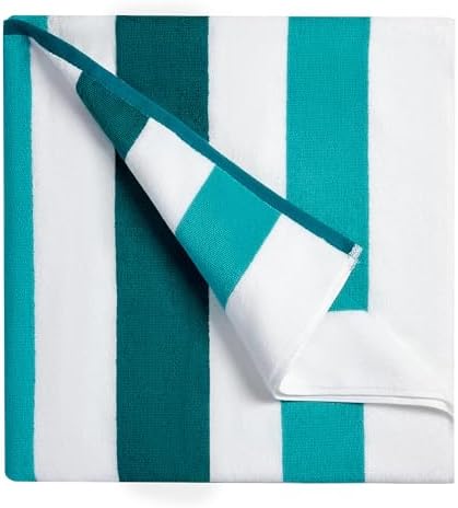 Cotton Oversized Beach Towel - Extra Large 40"X70" Plush Thick Pool Towel, XL Fluffy Cyan Green Beach Towels Stripe Swimming Towel for Adults Mens Women