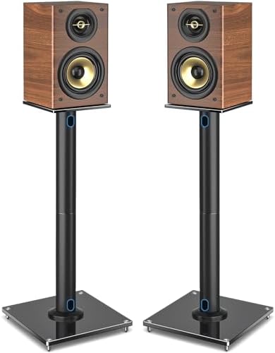 Rfiver Upgraded 45° Swivel Speaker Stands Pair for Surround Sound, Heavy Duty 28 Inch Bookshelf Speaker Stand Each Holds 22lbs Large Speaker, Floor Speaker Stand Built-in Cable Management, 1 Pair