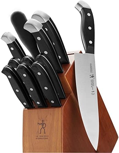 HENCKELS Premium Quality 12-Piece Knife Set with Block and Knife Sharpener, Razor-Sharp, German Engineered Knife Informed by over 100 Years of Masterful Knife Making, Brown Block