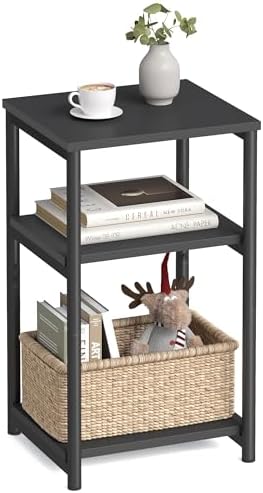 VASAGLE Side Table, Small End Table, Tall Nightstand for Living Room, Bedroom, Office, Bathroom, Classic Black ULET273B16
