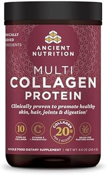 Ancient Nutrition Hydrolyzed Collagen Peptides Powder with Probiotics, Unflavored Multi Collagen Protein for Women and Men with Vitamin C, 24 Servings, Supports Skin and Nails, Gut Health, 8.6oz
