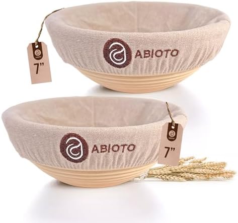 Bread Proofing Baskets for Sourdough Bread Baking - Set of 2 7" Round Banneton Baskets with Liners, Made of Finest Indonesian Rattan - Bake Perfect Artisan Bread Loaves at Home Like a Pro
