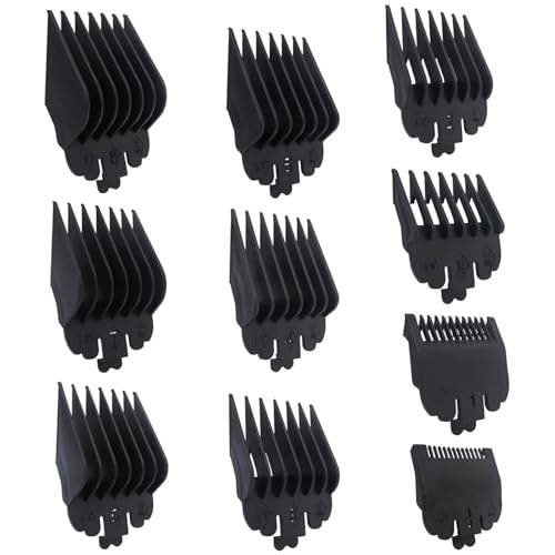 10 Pack Clipper Guards Set Replacement Fits for Conair HC224W/HC244NGBV/HCT242WR - 1/16" to 1", Black, by Vicue
